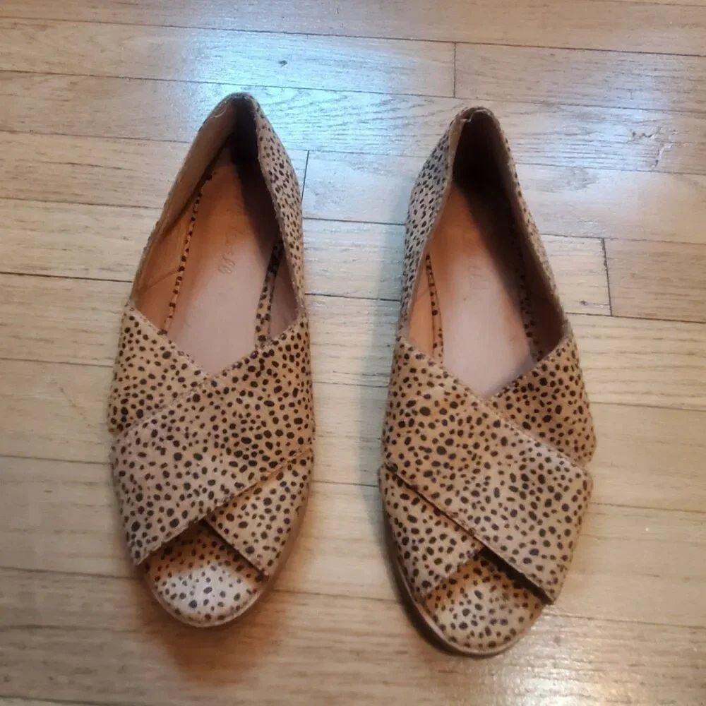 Madewell The Blaine CrissCross Spotted Calf Hair Leather Flats Women's 7 1/2
